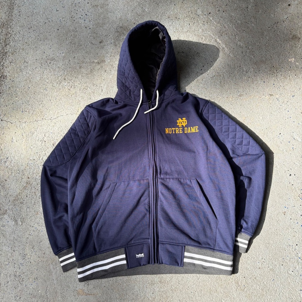 Franchise Club Notre Dame Full Zip Hoodie Navy Quilted Shoulders Mens XL